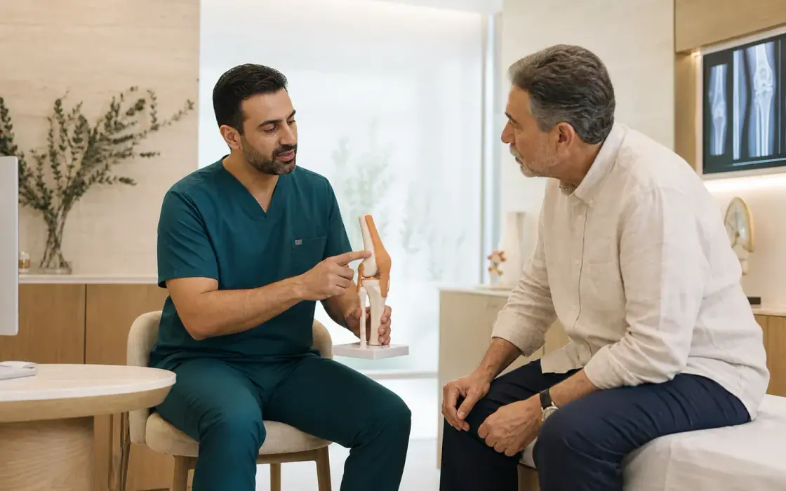 دكتور بيشرح لمريض حالة الركبة